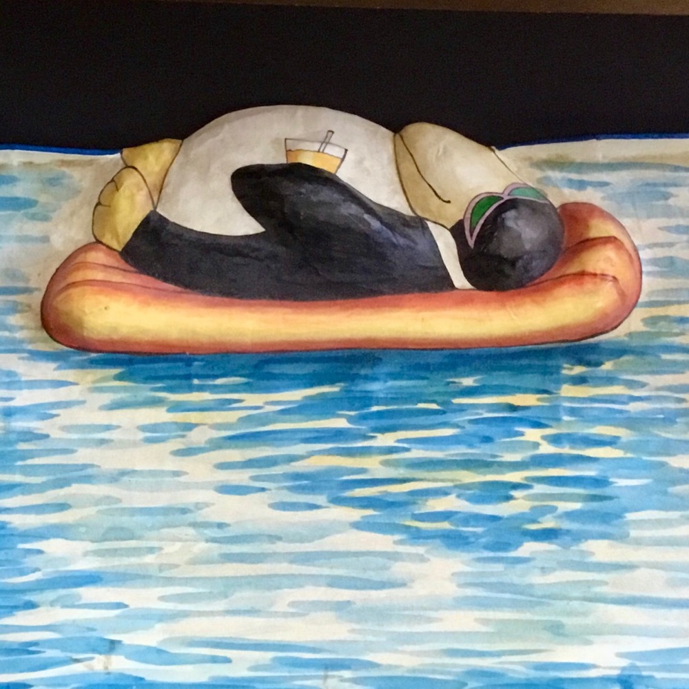 Vintage BIG Serving Tray Penguin Floating FUN!